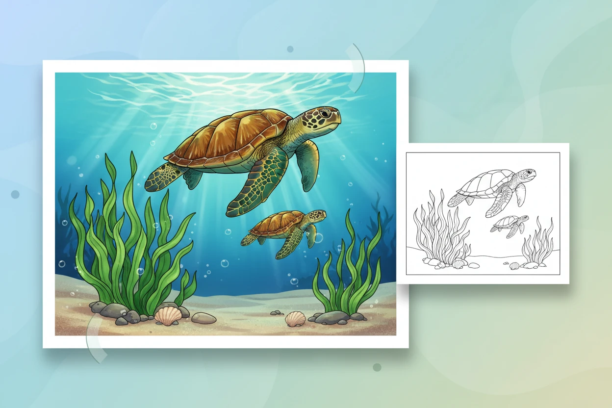a-family-of-sea-turtles - ocean coloring page