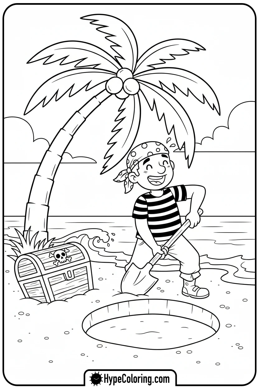 Click to download PDF pirate-digging-for-treasure - pirate coloring pages