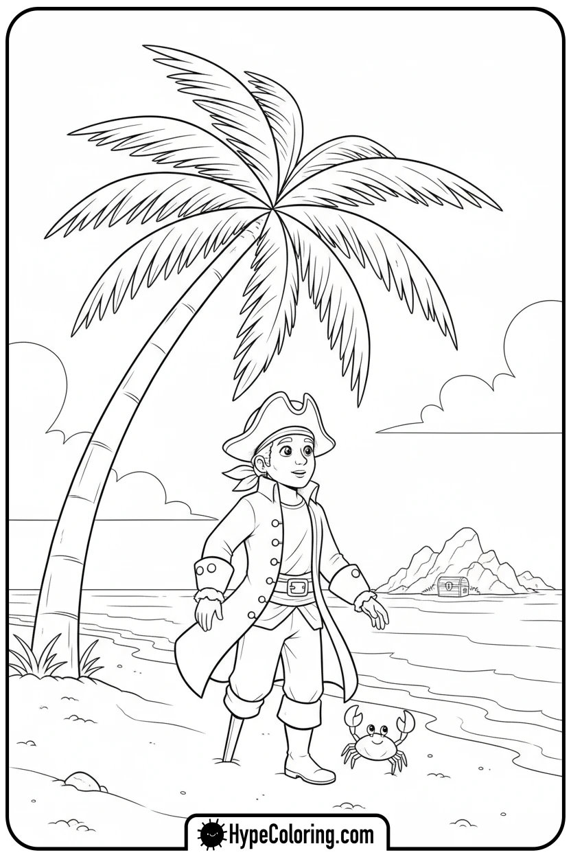 Click to download PDF pirate-exploring-island-beach - pirate coloring pages
