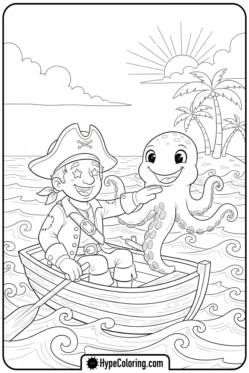 Click to download PDF pirate-with-friendly-kraken - pirate coloring pages