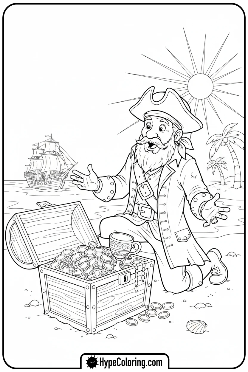 Click to download PDF pirate-opening-treasure-chest - pirate coloring pages