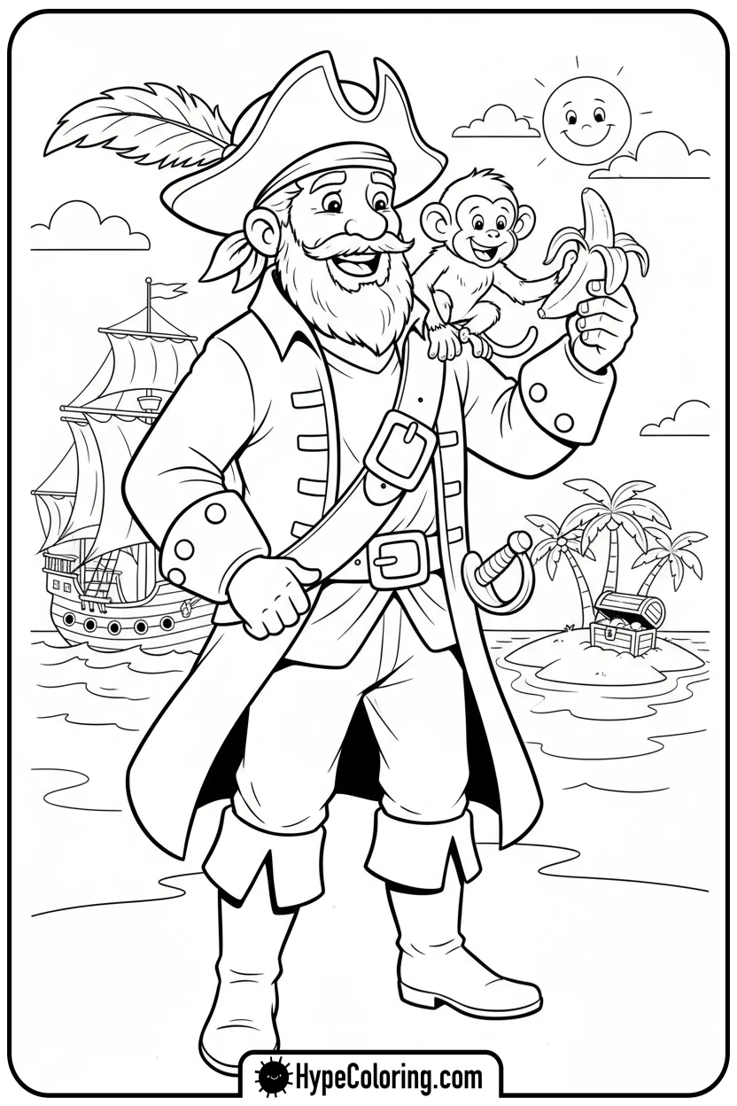 Click to download PDF pirate-sharing-with-monkey - pirate coloring pages