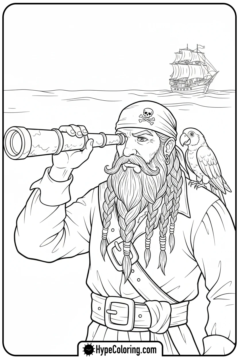 Click to download PDF pirate-looking-through-spyglass - pirate coloring pages