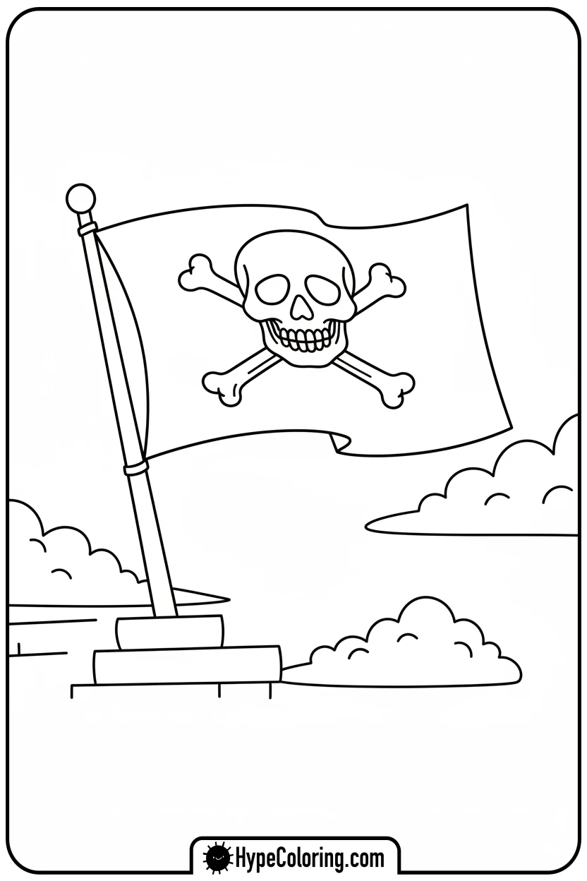 Click to download PDF jolly-roger-flag-waving - pirate coloring pages