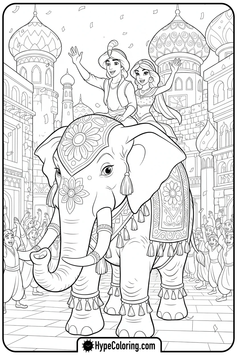 aladdin-and-jasmine-in-parade - princess jasmine and aladdin coloring pages