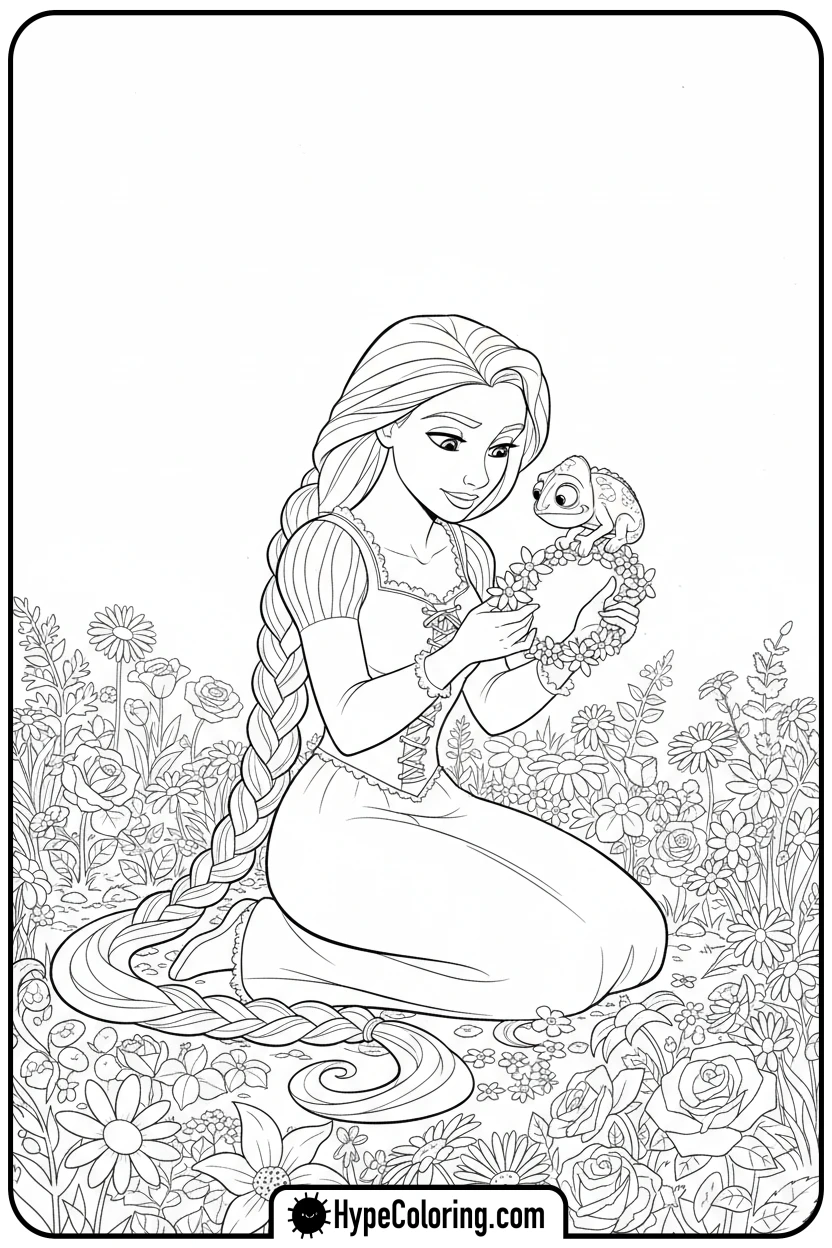 Click to download PDF rapunzel-making-a-flower-crown - princess rapunzel coloring pages