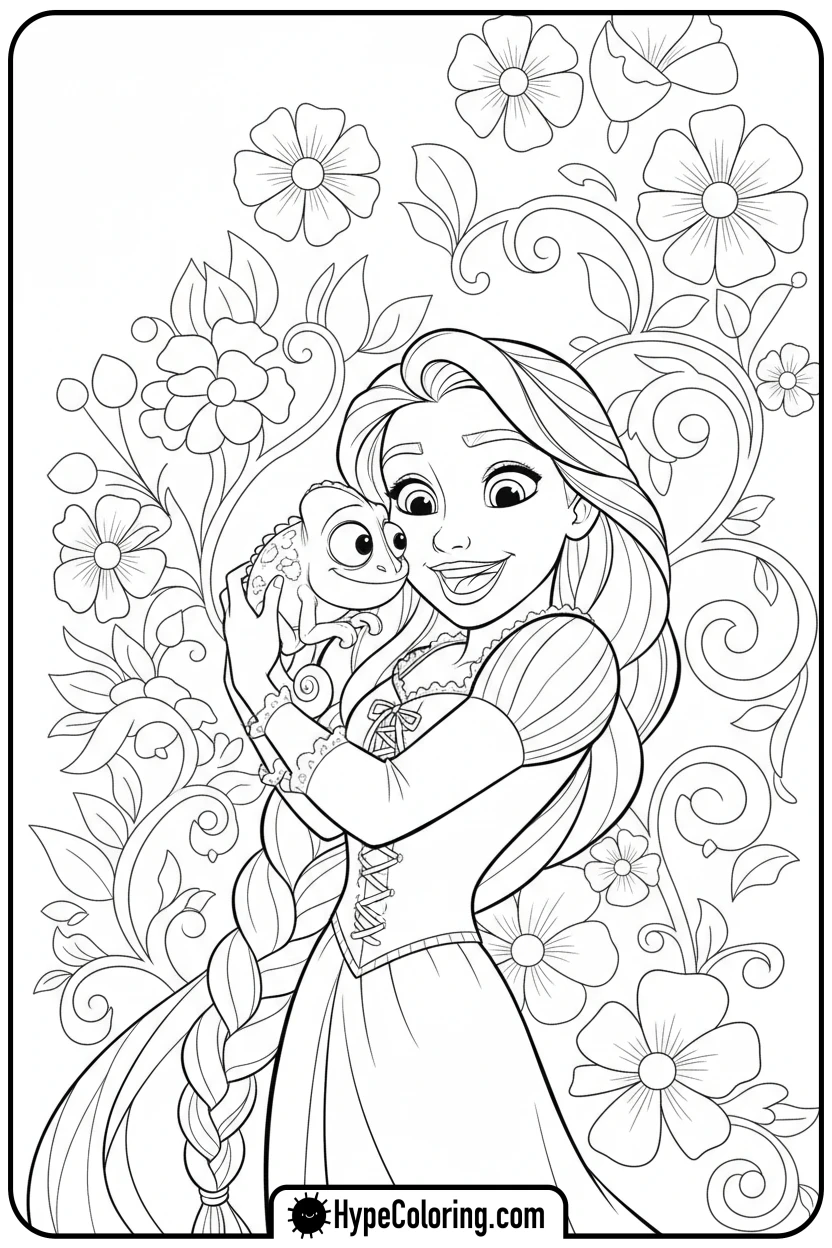 Click to download PDF rapunzel-hugging-pascal - princess rapunzel coloring pages