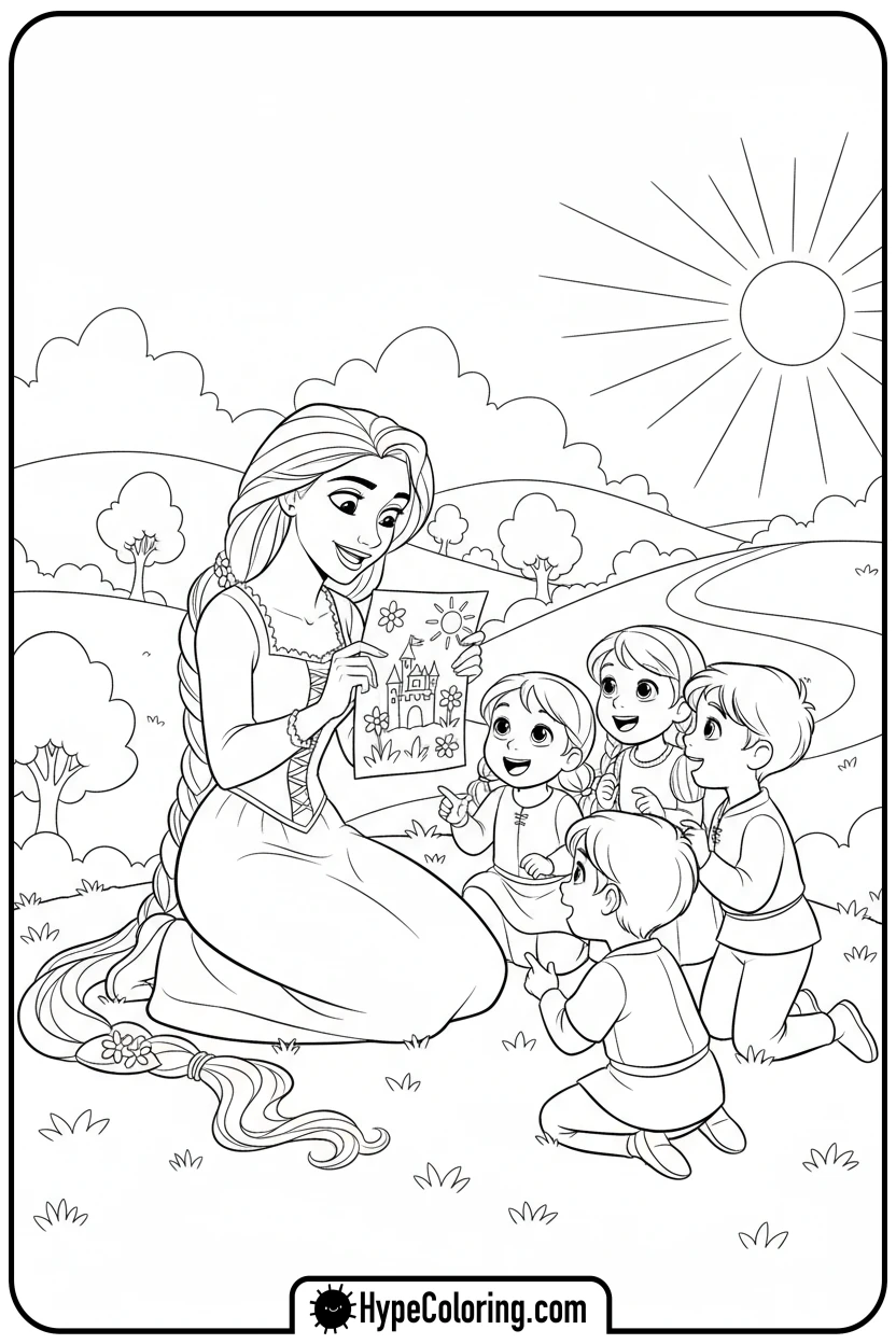 Click to download PDF rapunzel-drawing-with-children - princess rapunzel coloring pages