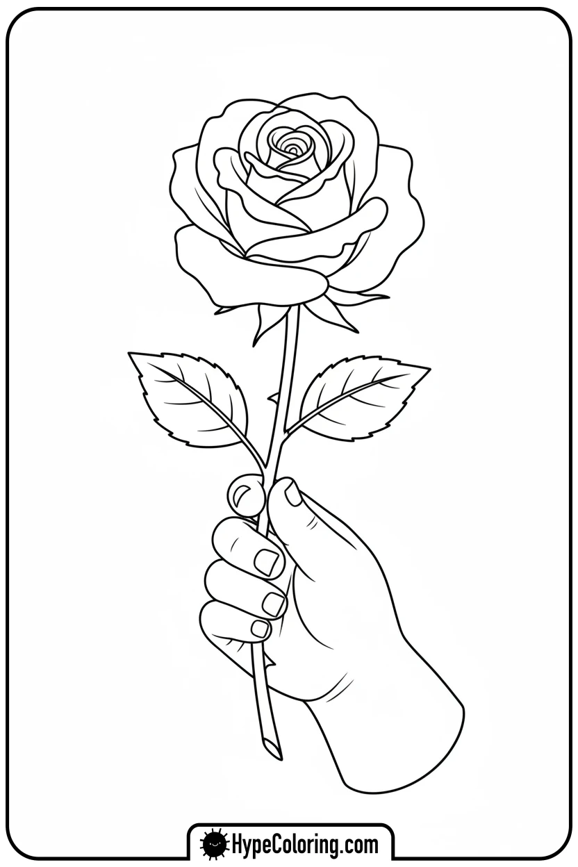 child-s-hand-holding-rose - roses coloring pages