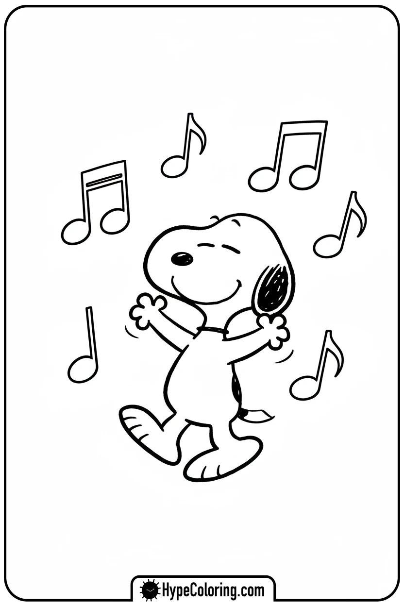Click to download PDF snoopy-doing-happy-dance - snoopy color pages