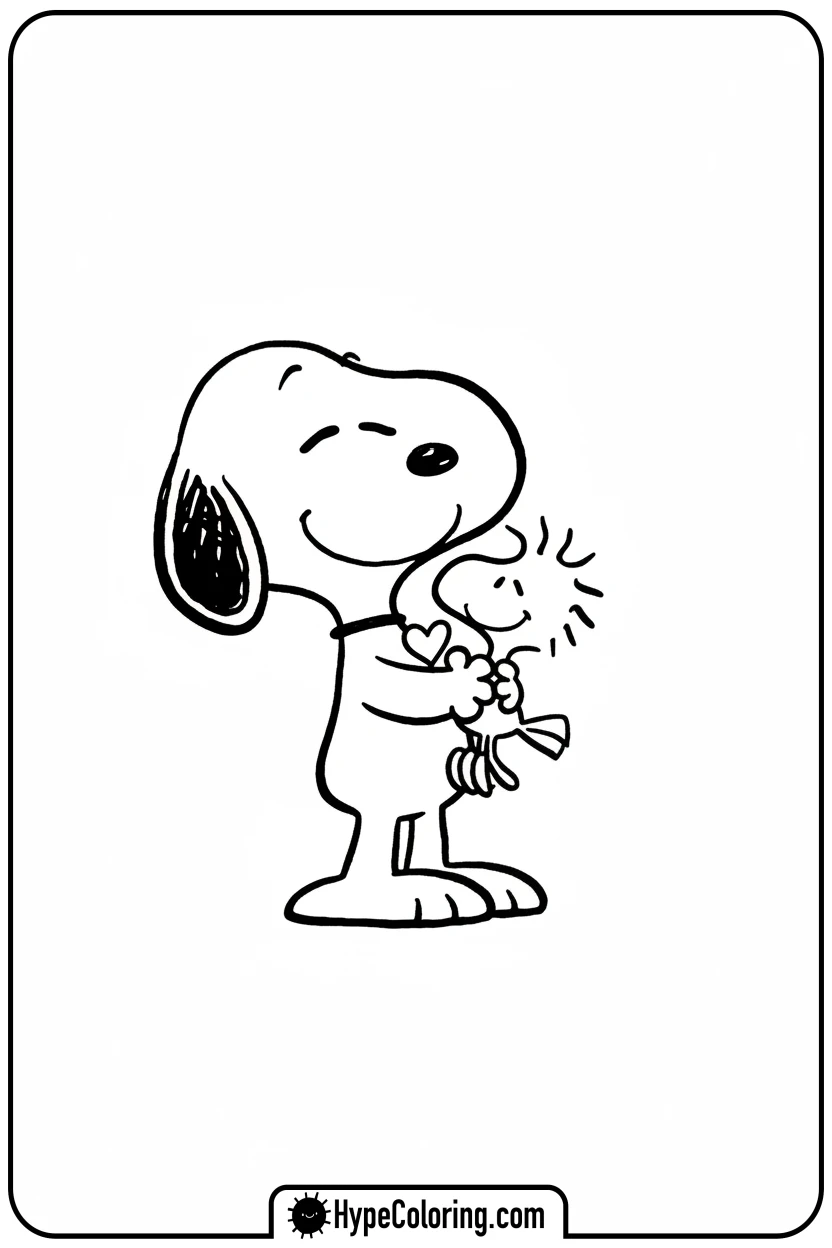 Click to download PDF snoopy-hugging-woodstock - snoopy color pages