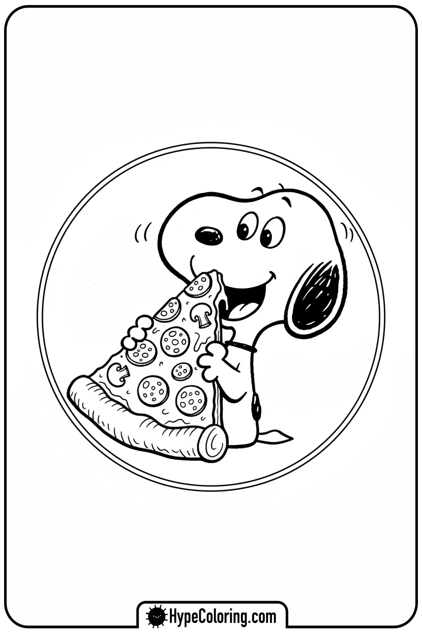 Click to download PDF snoopy-eating-pizza-slice - snoopy color pages