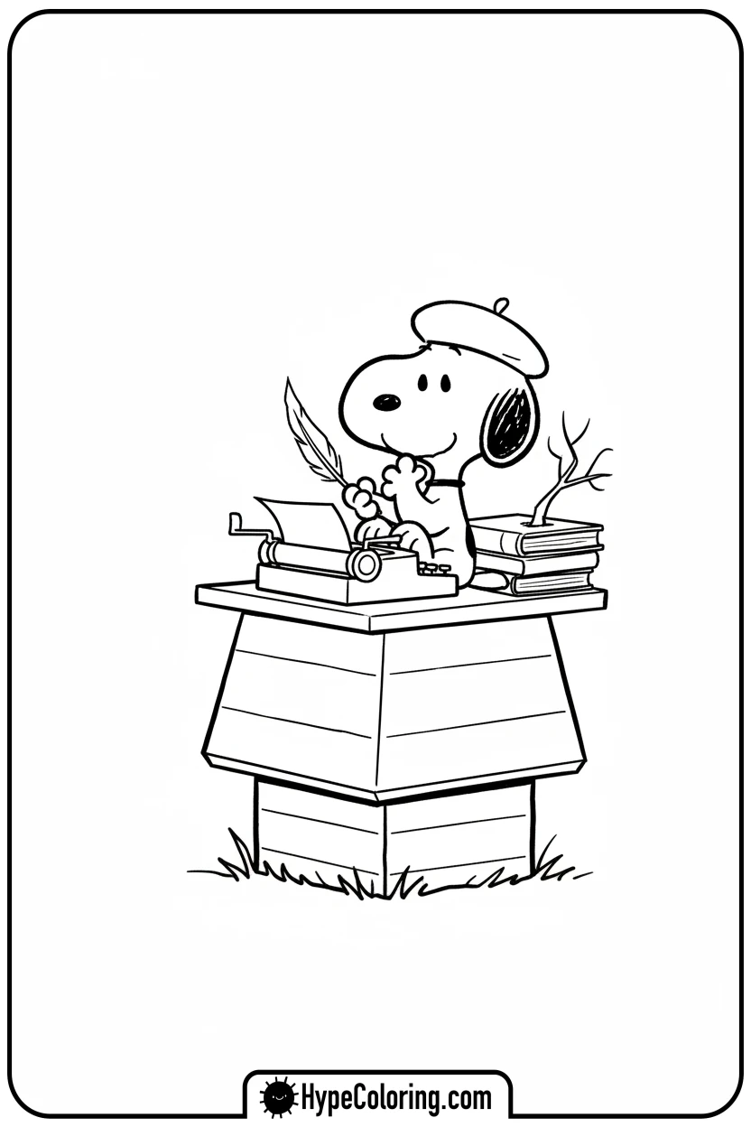 Click to download PDF snoopy-writing-at-typewriter - snoopy color pages