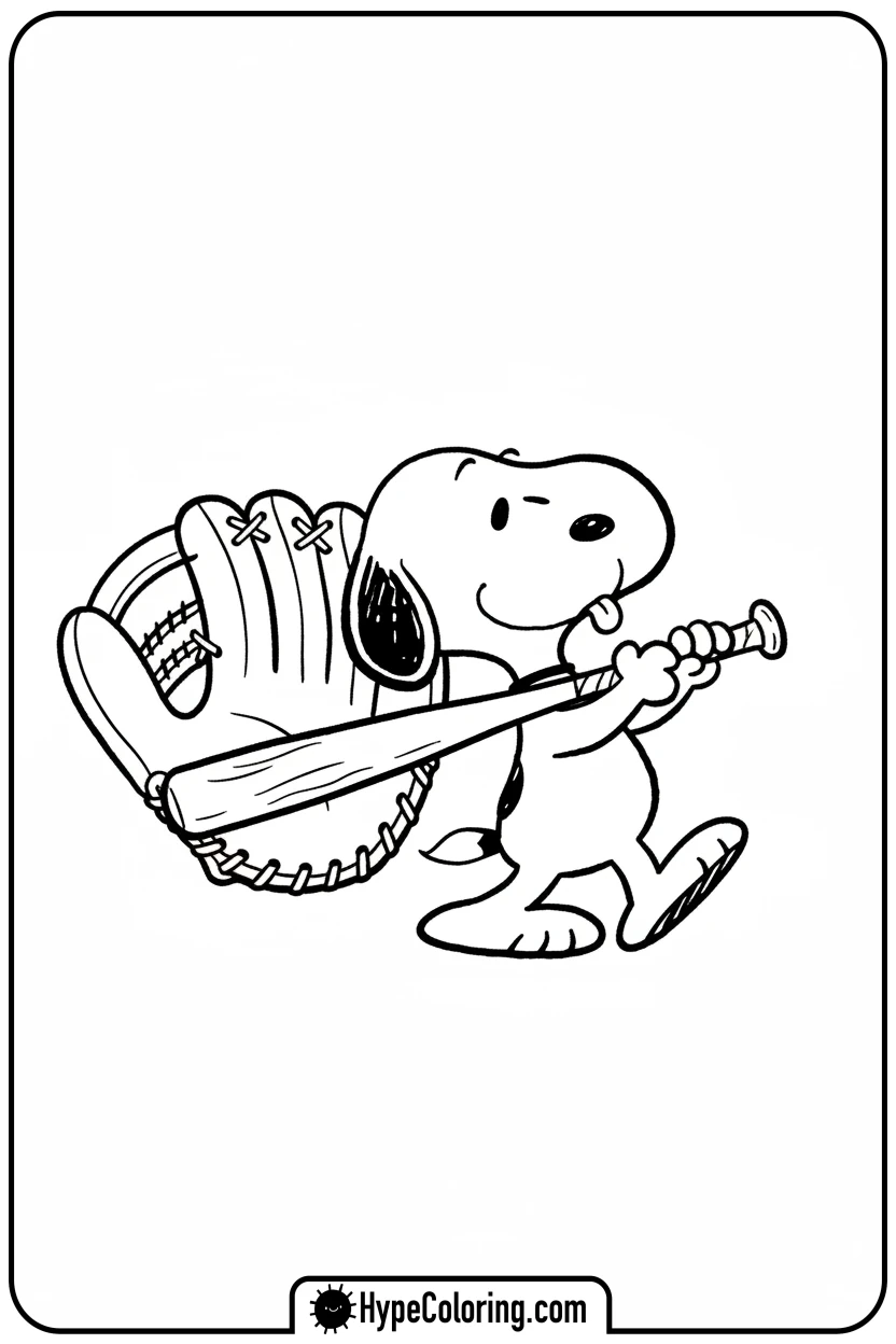 Click to download PDF snoopy-playing-baseball - snoopy color pages