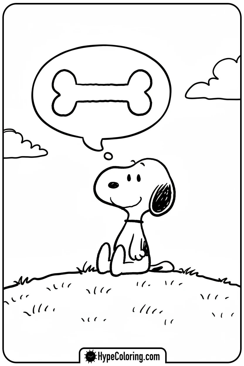 Click to download PDF snoopy-daydreaming-of-a-bone - snoopy color pages