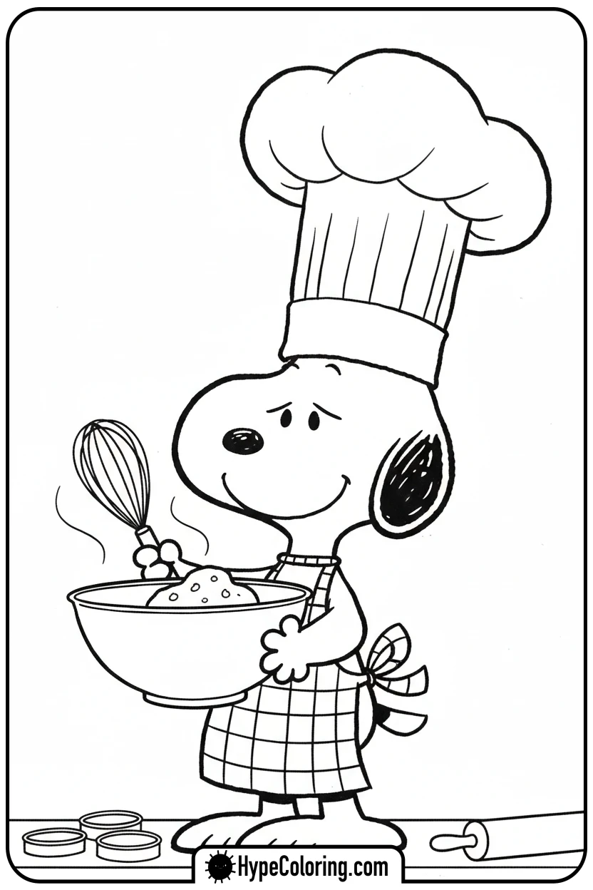 Click to download PDF snoopy-as-a-chef-cooking - snoopy color pages