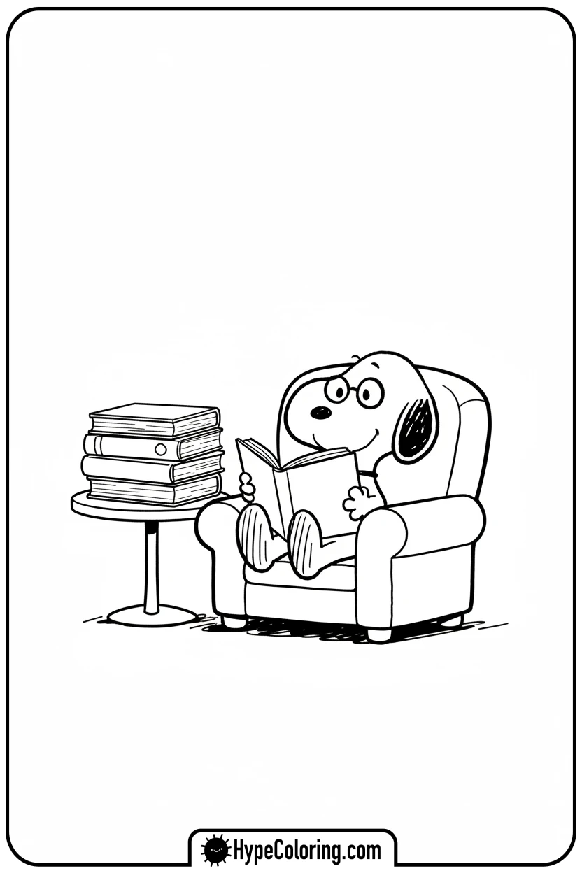 Click to download PDF snoopy-reading-a-book - snoopy color pages