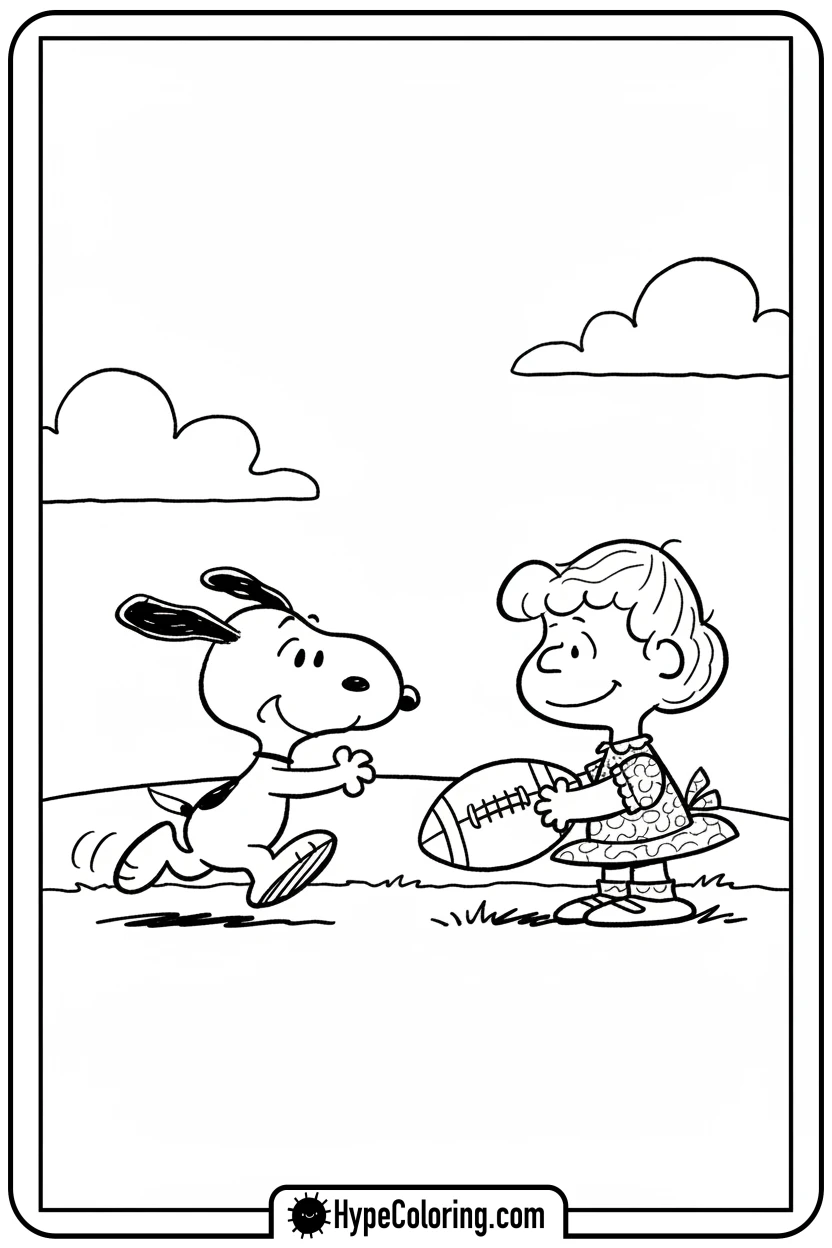 Click to download PDF snoopy-kicking-football-with-lucy - snoopy color pages