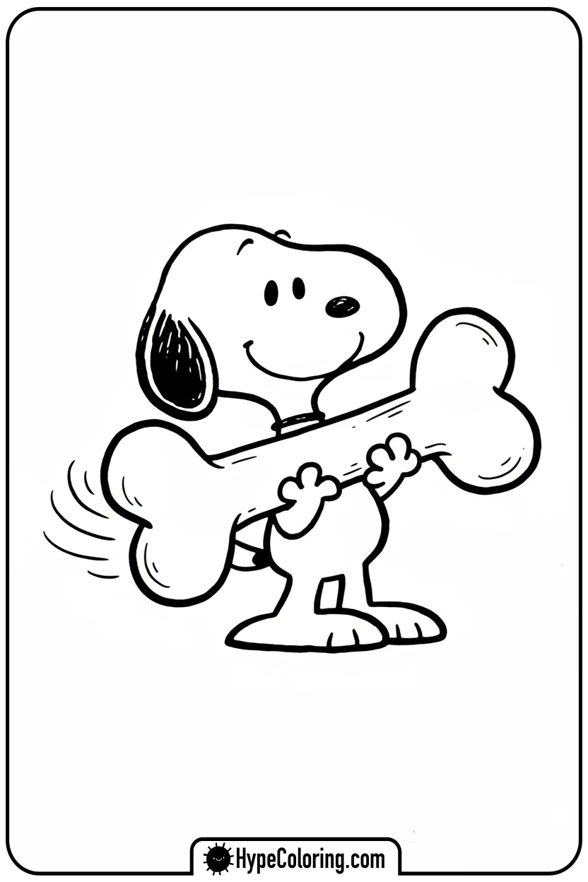 Click to download PDF snoopy-carrying-a-giant-bone - snoopy color pages