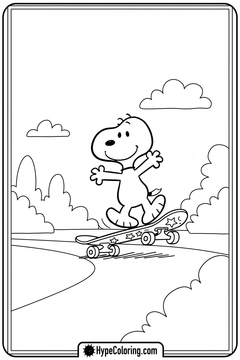 Click to download PDF snoopy-skateboarding - snoopy color pages