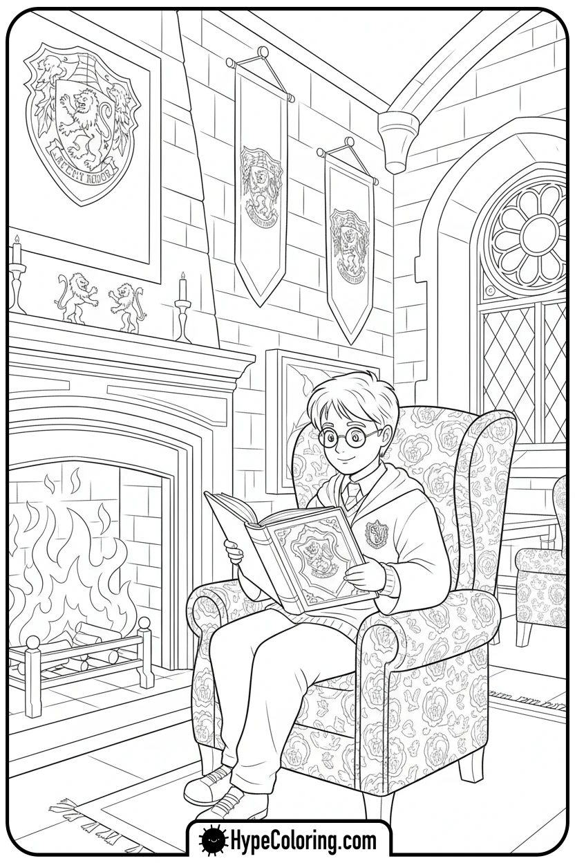 harry-reading-by-fire - harry potter coloring pages
