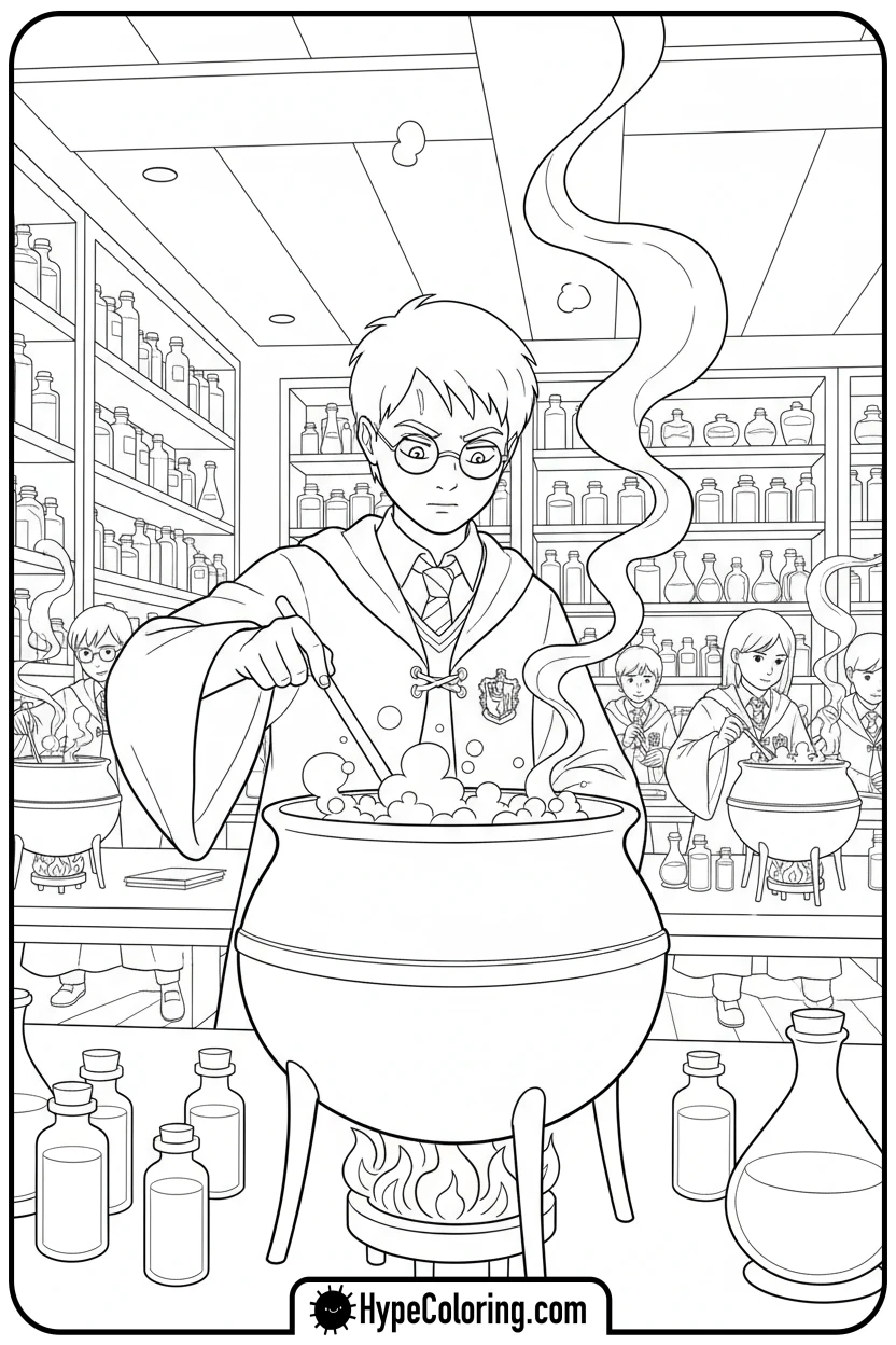 harry-stirring-cauldron - harry potter coloring pages