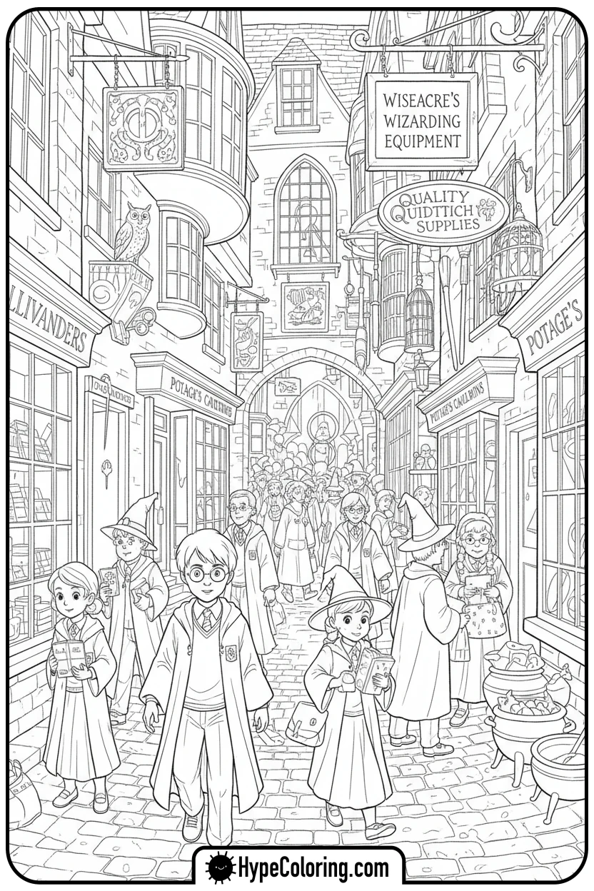 harry-in-diagon-alley - harry potter coloring pages