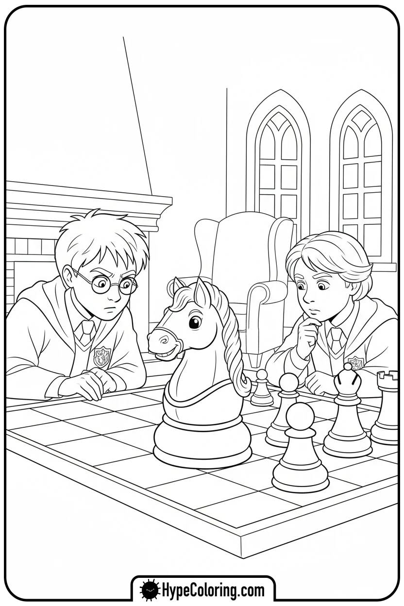 harry-playing-wizard-chess - harry potter coloring pages