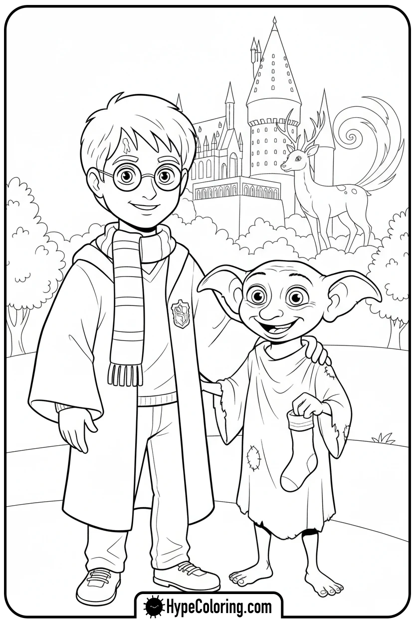 harry-with-dobby - harry potter coloring pages
