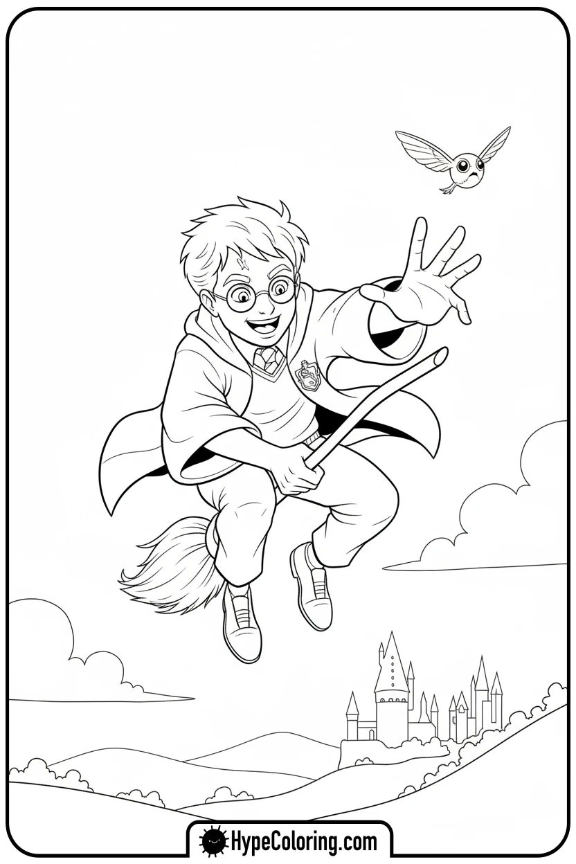 harry-catching-snitch - harry potter coloring pages