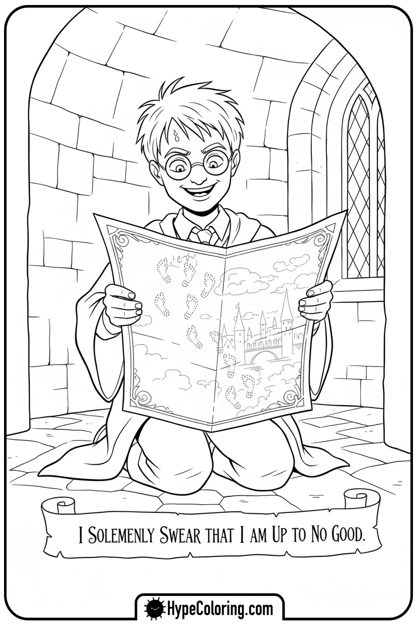 harry-with-marauder-s-map - harry potter coloring pages