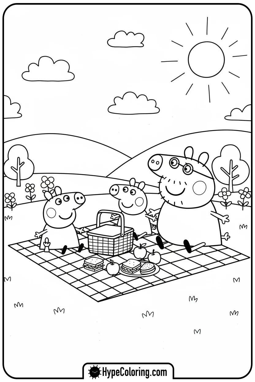 Click to download PDF peppa-s-family-picnic - peppa pig coloring pages