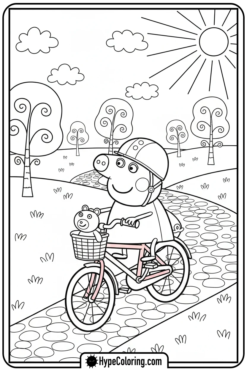 Click to download PDF peppa-riding-her-bicycle - peppa pig coloring pages