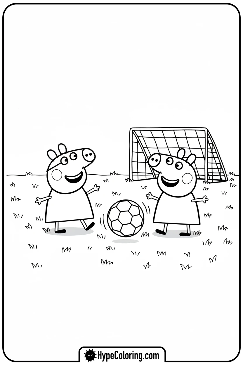 Click to download PDF peppa-and-suzy-playing-soccer - peppa pig coloring pages