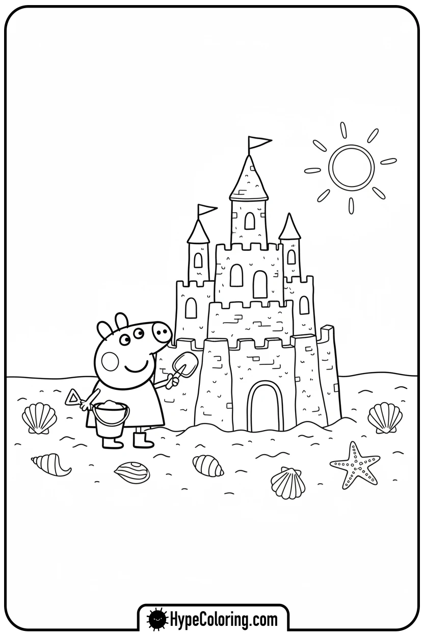 Click to download PDF peppa-building-a-sandcastle - peppa pig coloring pages