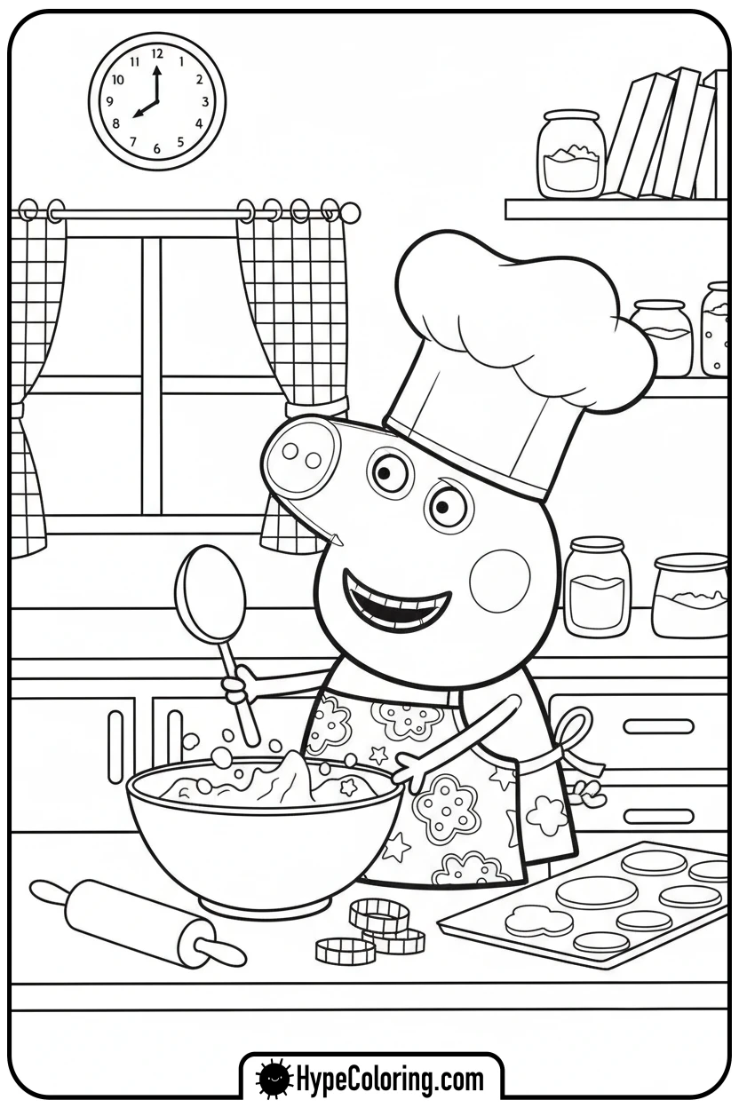 Click to download PDF peppa-baking-cookies - peppa pig coloring pages