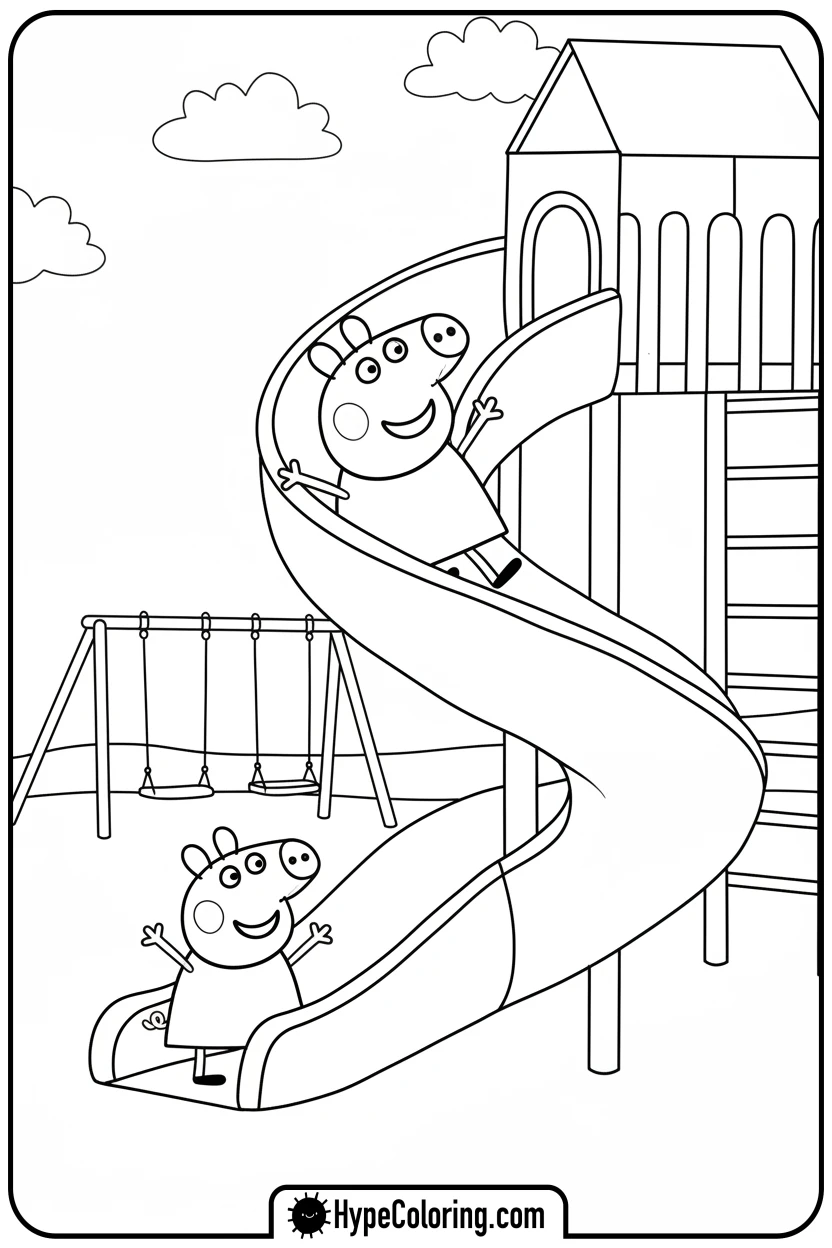 Click to download PDF peppa-sliding-down-a-slide - peppa pig coloring pages