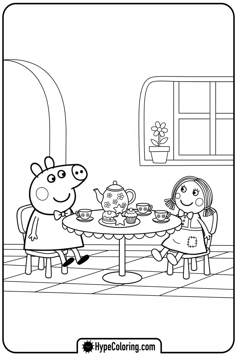 Click to download PDF peppa-s-teddy-bear-tea-party - peppa pig coloring pages
