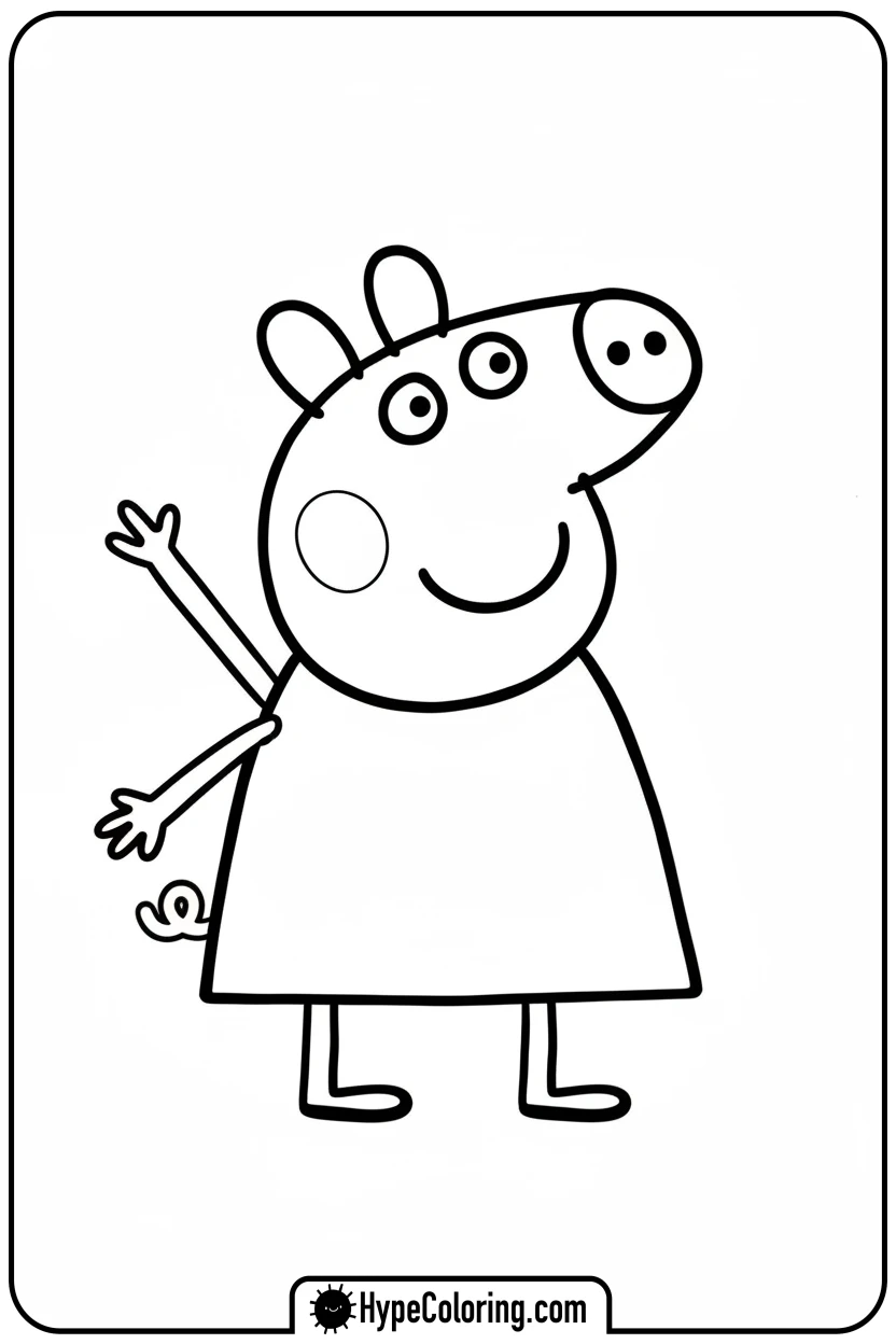 Click to download PDF peppa-waving-hello - peppa pig coloring pages