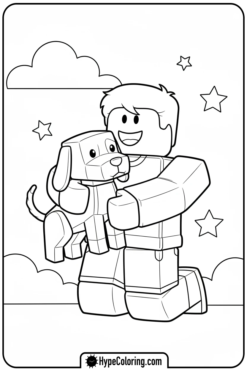 roblox-character-with-pet-dog - roblox coloring pages