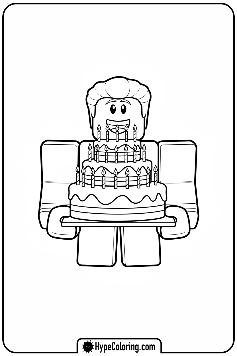 roblox-character-with-cake - roblox coloring pages
