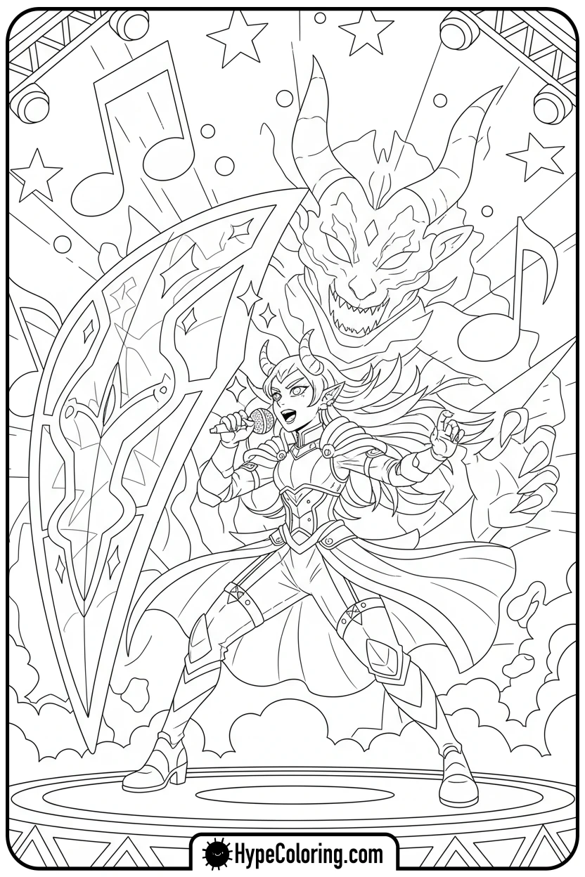 hunter-singing-on-stage-with-barrier - kpop demon hunters coloring pages