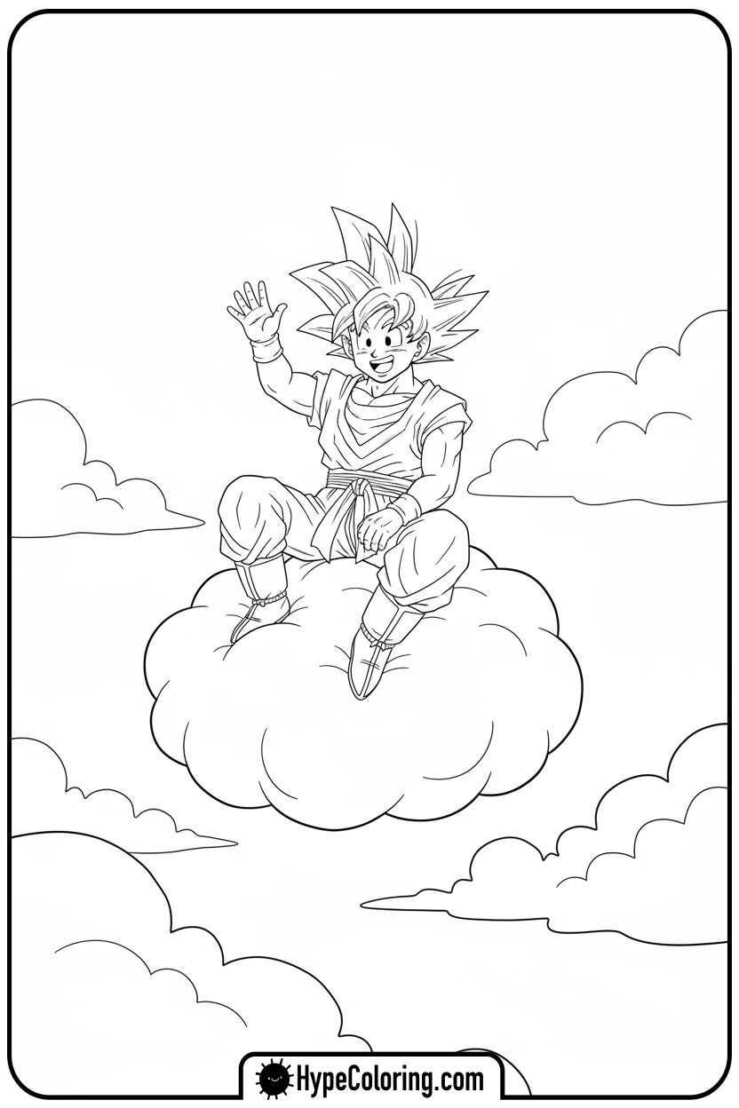 goku-riding-flying-nimbus - goku coloring pages