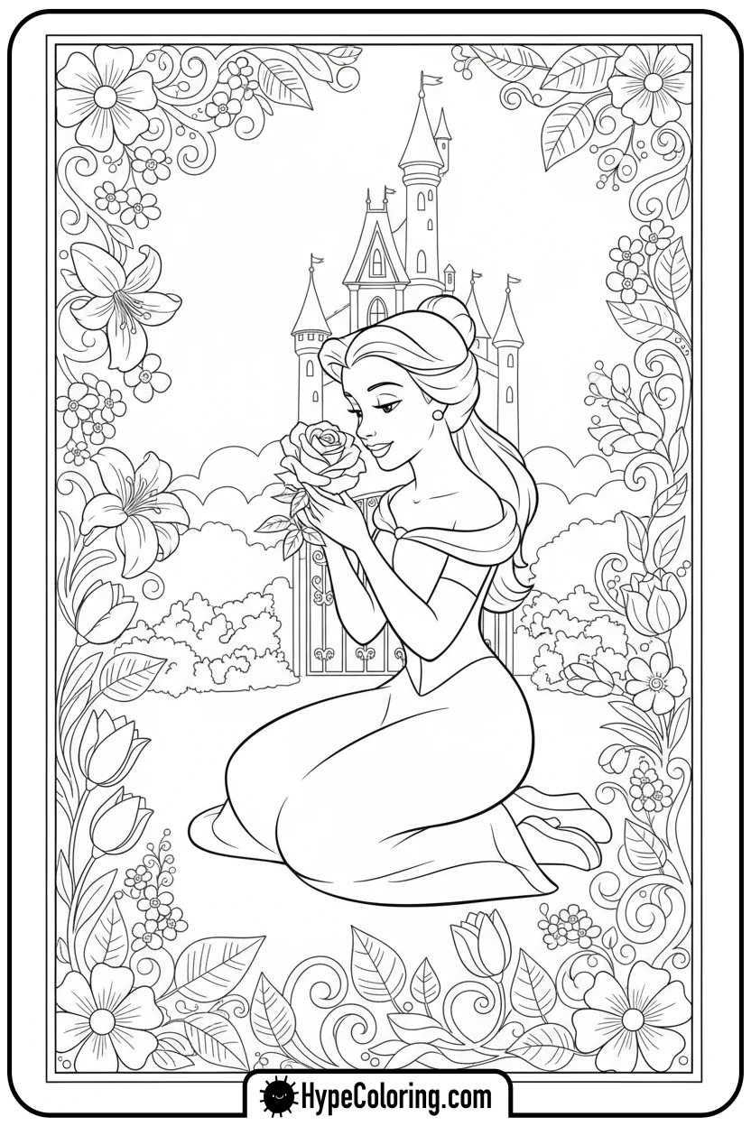 belle-smelling-a-rose - belle coloring pages