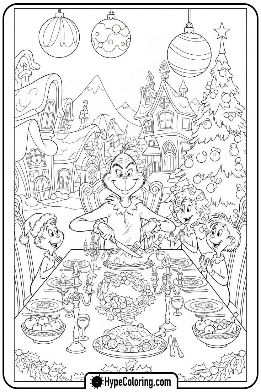 grinch-sharing-feast - dr seuss coloring pages