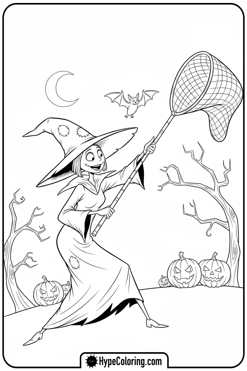 shock-catching-a-bat - nightmare before christmas coloring pages