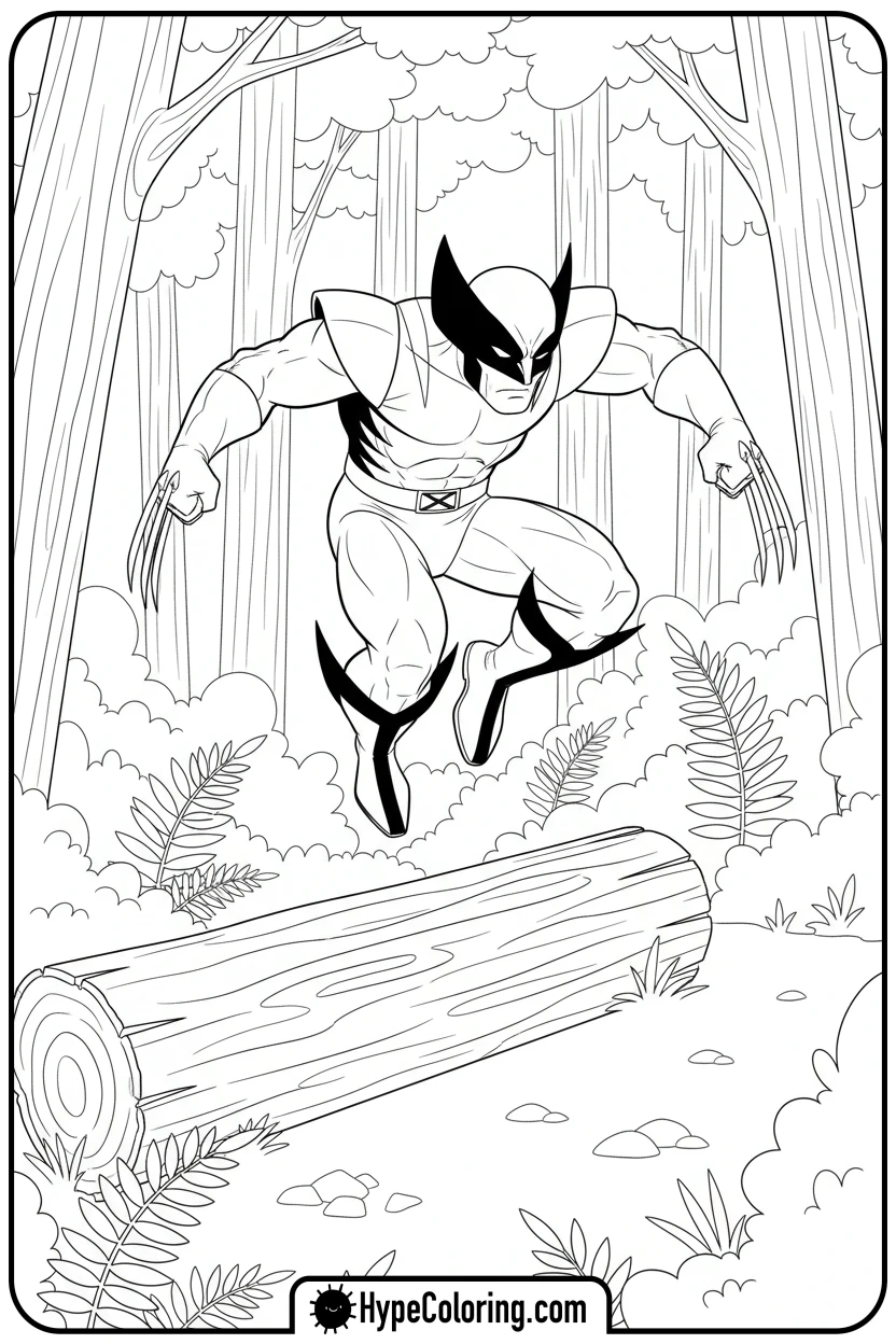 wolverine-leaping-over-log - wolverine coloring pages