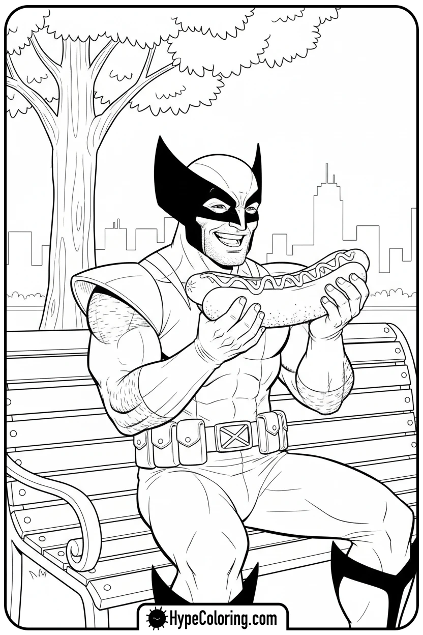 wolverine-eating-hot-dog - wolverine coloring pages