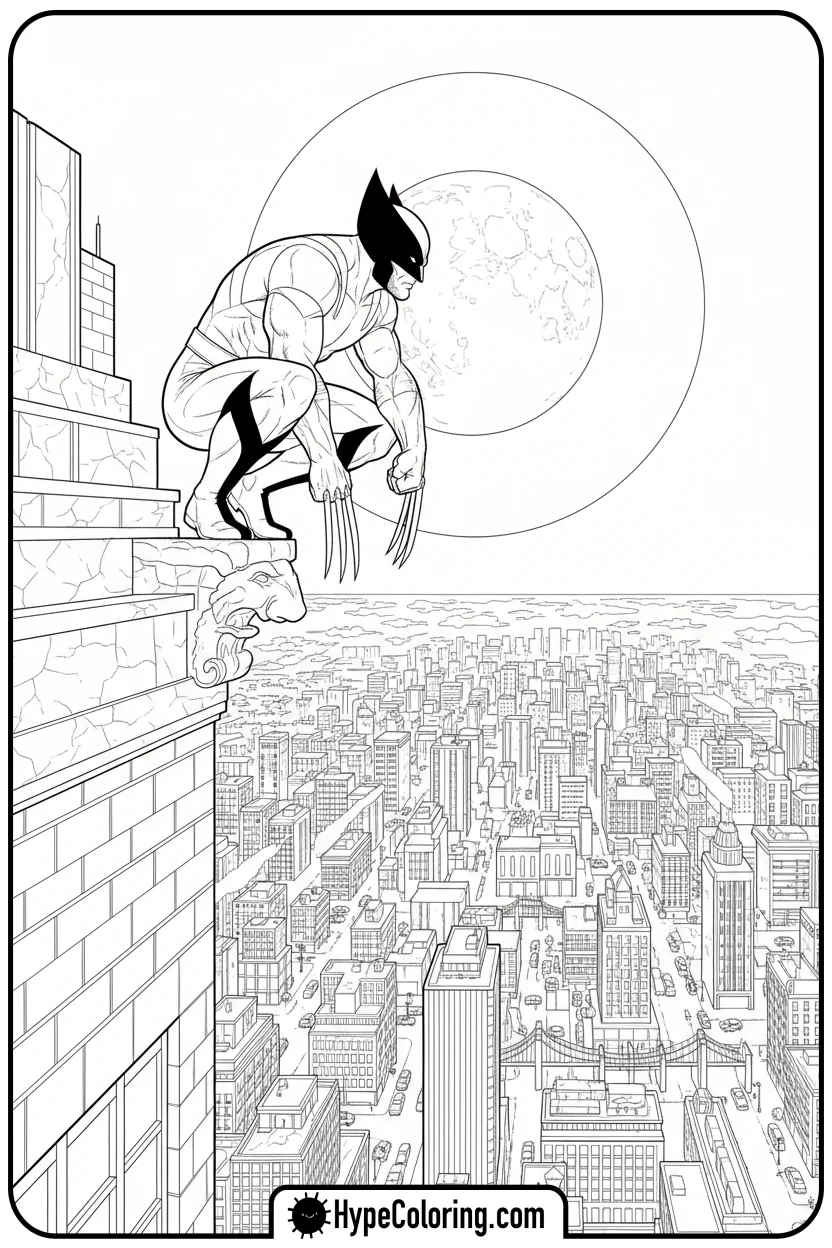 wolverine-on-city-rooftop - wolverine coloring pages