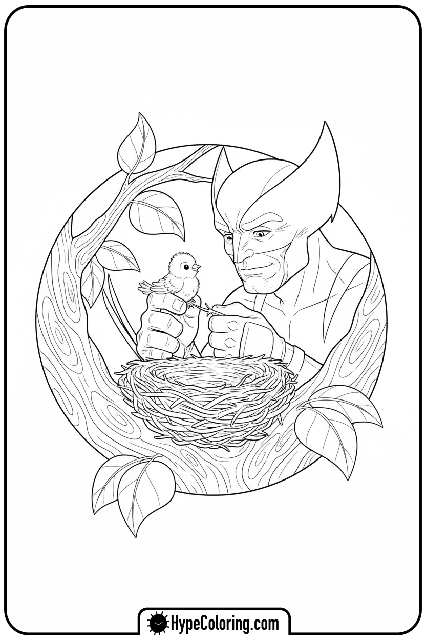 wolverine-helping-baby-bird - wolverine coloring pages
